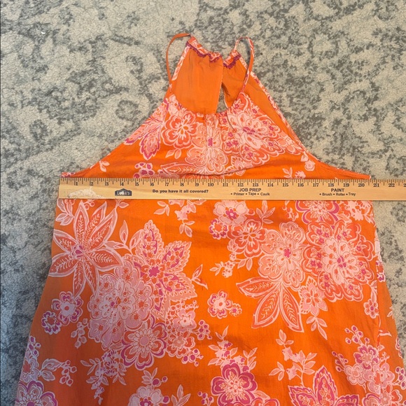 Maeve Anthropologie Orange and Pink Floral Flounced Hem Halter Maxi Size Large - Picture 7 of 7